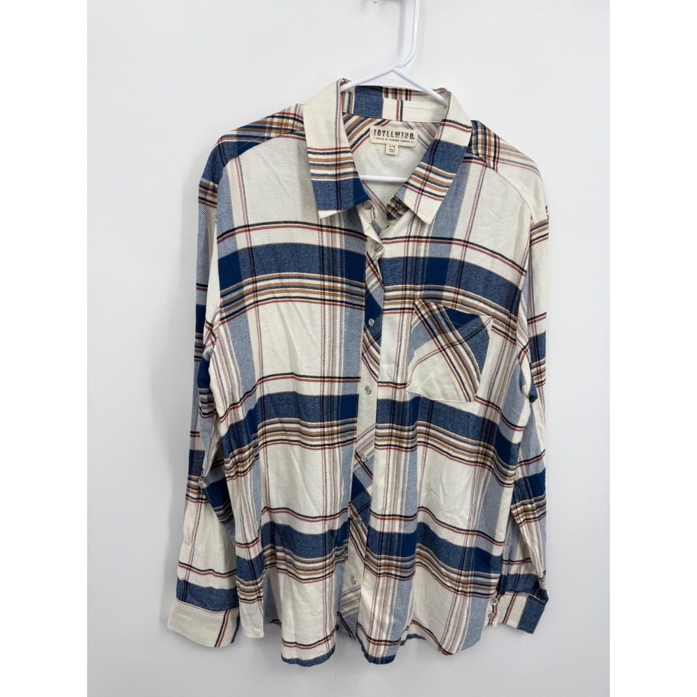 Idyllwind Miranda Lambert Plaid Button Down Shirt Womens Large Blue White Tan